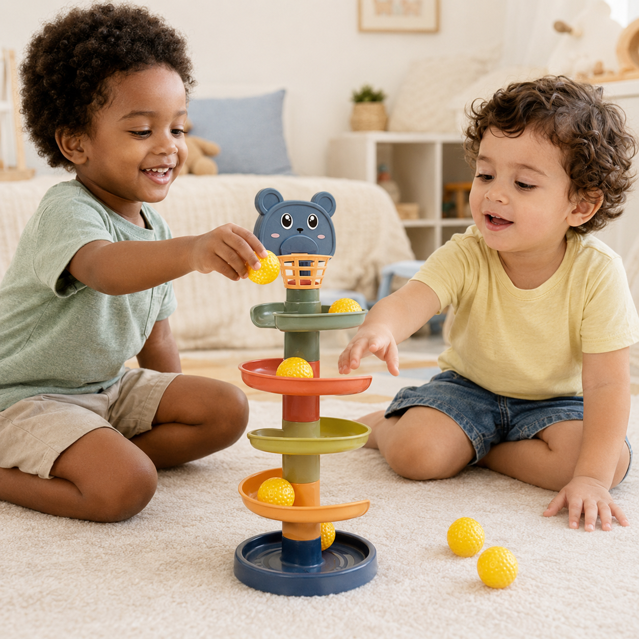 Montessori Baby Toys Rolling Ball Pile Tower Early Educational Toys for Children Rotating Track Baby Games Stacking Toy for Kids
