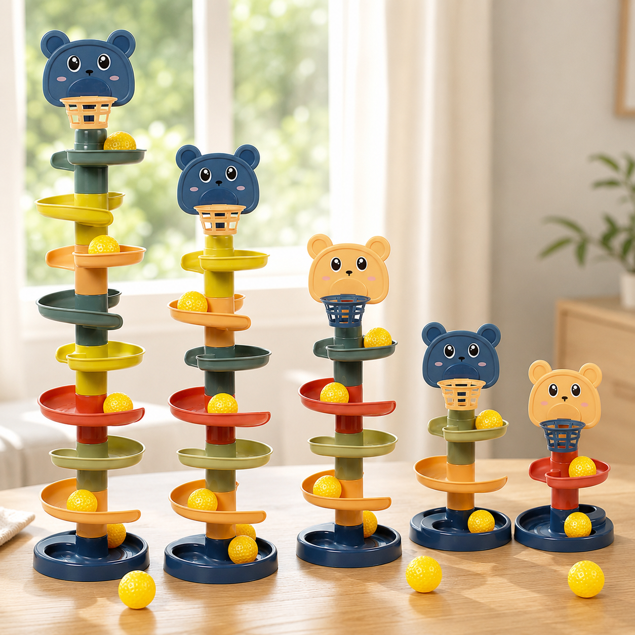Montessori Baby Toys Rolling Ball Pile Tower Early Educational Toys for Children Rotating Track Baby Games Stacking Toy for Kids